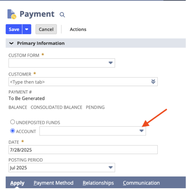 Receive Payment from this screen