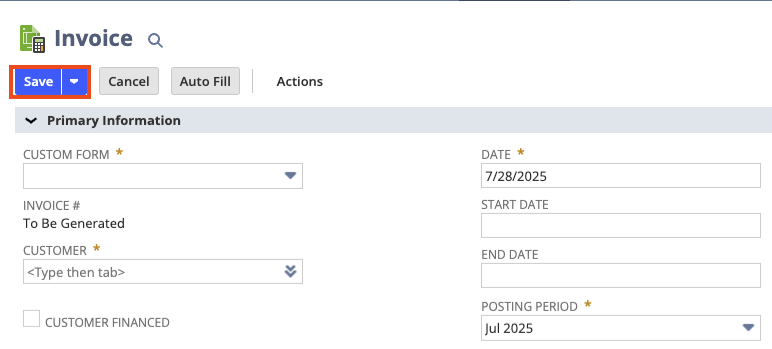 Invoice a customer from this screen