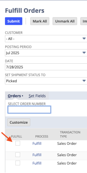 Fulfill an Order from this screen